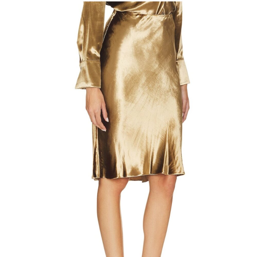 Vince size XS Velvet Slip Skirt Gold Shadow Pull On Silk Blend NEW